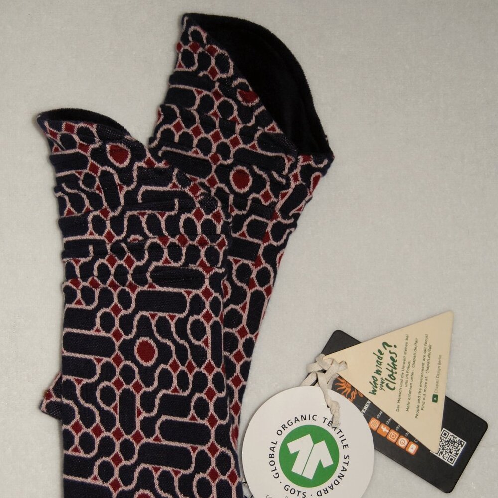 Chapati Berlin, Organic Cotton Velvet Fingerless Gloves, Reversible, Women OS - Picture 7 of 9